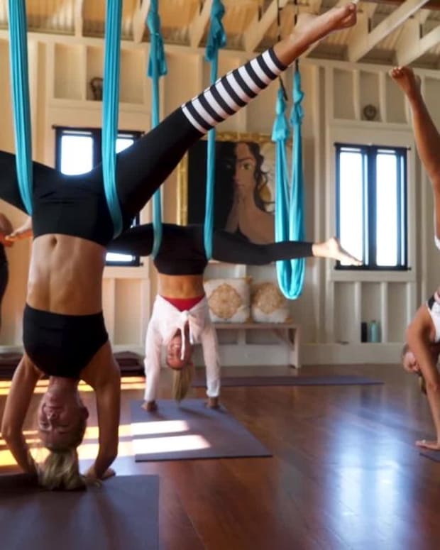 #SISwimSearch finalists try doing aerial yoga